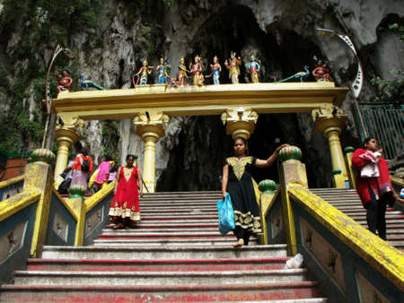 Batu caves, Kuala Lumpur, Malaysia, January 30, 2016: People going down and up the stairs of the Batu Caves. Malaysiaのeditorial素材