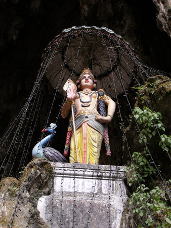 Batu caves, Kuala Lumpur, Malaysia, January 30, 2016: Vertical view of a sculpture at the entrance...
