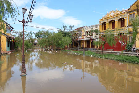 Hoi An, Vietnam, October 29, 2020: A street in Hoi An completely flooded by the passage of Typhoon Molaveのeditorial素材