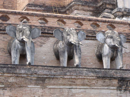 Chiang Mai, Thailand, April 25, 2016: Elephants at the Wat Chedi Luang Stupa in Chiang Maiのeditorial素材