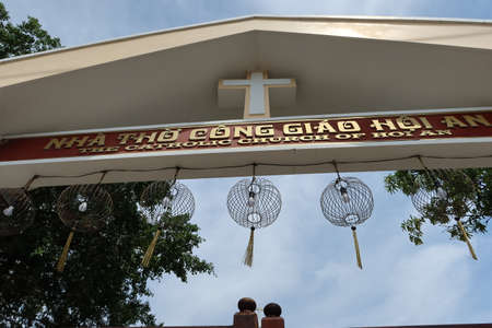 Hoi An, Vietnam, July 16, 2021: View of the top of the entrance of the Nha Tho Catholic Church Hoi An, Vietnamのeditorial素材
