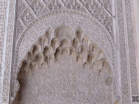 Marrakech, Morocco, August 14, 2012: Handcrafted decoration of the Medersa Ben Youssef in Marrakech. Moroccoのeditorial素材