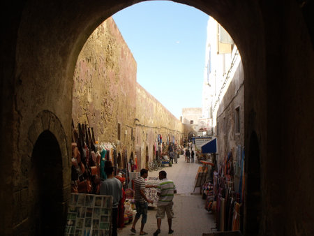 Essaouira, Morocco, August 15, 2012: Entrance arch to an alley in the citadel of Essaouira, Moroccoのeditorial素材