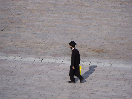 Jerusalem, Israel, August 19, 2010: Raven walking on the esplanade next to the Wailing Wall in the...