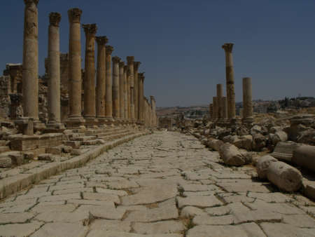 Jerash, Jordan, August 8, 2010: Remains of a street in the Roman city of Jerash, Jordanのeditorial素材