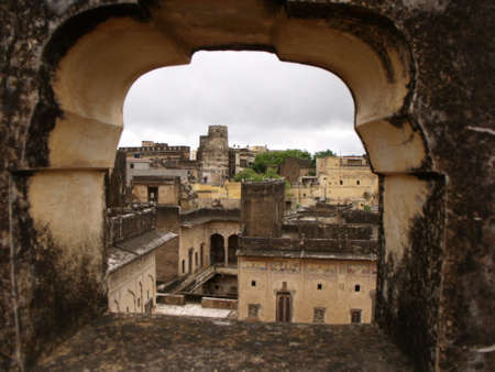 Mandawa, Rajasthan, India, August 11, 2011: Window of an ancient palace or haveli in Mandawa, Rajasthan, Indiaのeditorial素材