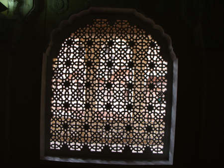 Jodhpur, Rajasthan, India, August 14, 2011: Latticework of a window in the Mehrangarh Fort in the blue city of Jodhpur, Indiaのeditorial素材