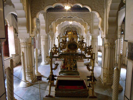 Jodhpur, Rajasthan, India, August 14, 2011: Interior of the Mehrangarh Fort museum in the blue city of Jodhpur, Indiaのeditorial素材