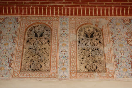 Malaga, Spain, May 8, 2022: Ornate windows inside the Alcazaba of Malaga. Palatial fortification from the Islamic era built in the 11th centuryのeditorial素材