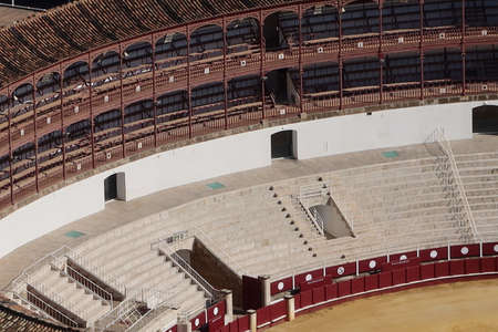 Malaga, Spain, May 8, 2022: Stands and upper boxes of the bullring in Malaga. Spainのeditorial素材