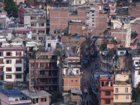 Kathmandu, Nepal, August 20, 2011: View of buildings from the Swayambhunath Temple, the monkey temple. Kathmandu, Nepalのeditorial素材