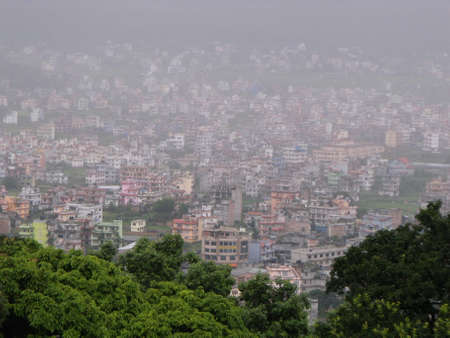 Kathmandu, Nepal, August 20, 2011: City buildings from the Swayambhunath Temple, the monkey temple. Kathmandu, Nepalのeditorial素材