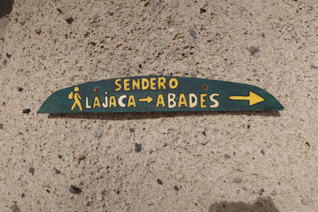 San Miguel de Tajao, Tenerife, Spain, October 26, 2025: Sign indicating the La Jaca - Abades route...