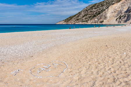 Amazing Myrtos beach with white sand and blue sea water on Kefalonia island. Greece.の写真素材