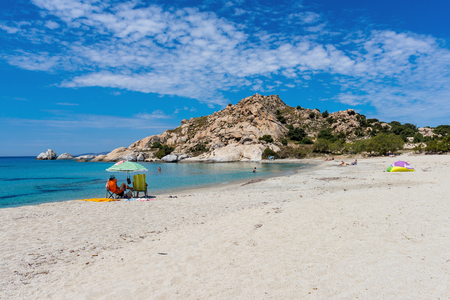 Amazing Mikri Vigla beach with white sand and blue sea water on Naxos island. Cyclades, Greeceのeditorial素材