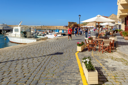 CHANIA, CRETE - 1 May, 2015: Seaside promenade in port of Chania. Greeceのeditorial素材