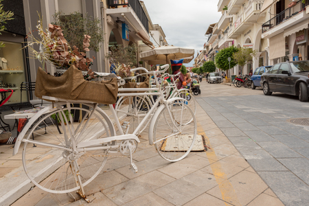 ZAKYNTHOS, GREECE - September 29, 2017: Decorative bike on promenade in Zante Town. Zakynthos island, Greeceのeditorial素材
