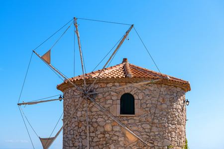 Traditional Greek old windmill on Skinari cape. Zakynthos island, Greeceの写真素材