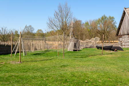 Fishnets in ethnographic open-air museum in Kluki. Polandのeditorial素材