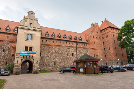 BYTOW, POLAND - June 1, 2018: Front of Gothic teutonic Knights castle in Bytow. Polandのeditorial素材