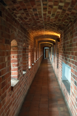 BYTOW, POLAND - June 1, 2018: A narrow corridor of gothic teutonic Knights castle in Bytow. polandのeditorial素材
