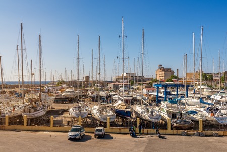 RHODES, GREECE - May 15, 2018: Yachts in Mandraki harbor on Rhodes island. Greeceのeditorial素材