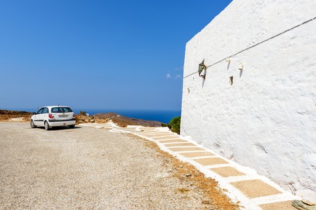 SERIFOS, GREECE - September 9, 2018: Area of the unique Taxiarches Monastery in Serifos. Cyclades, Greeceのeditorial素材