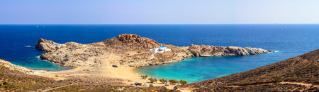 Panoramic view of Agios Sostis beach, one of the most beautiful beaches of Serifos. Cyclades, Greeceの写真素材