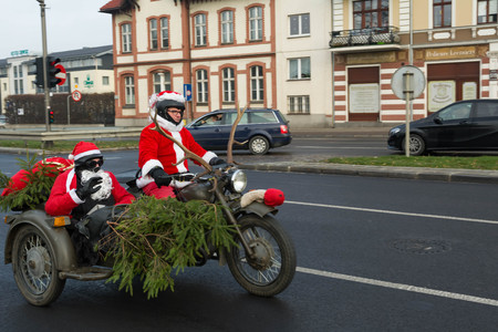 GDANSK, POLAND - 2 December, 2018: Christmas parade of Santa Clauses motorcycle riders just before Christmas on the streets of Gdynia, Sopot and Gdansk.のeditorial素材