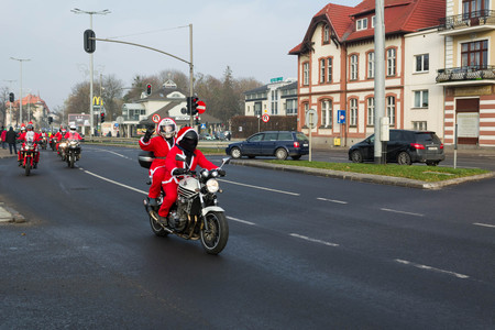 GDANSK, POLAND - 2 December, 2018: Christmas parade of Santa Clauses motorcycle riders just before Christmas on the streets of Gdynia, Sopot and Gdansk.のeditorial素材