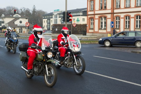 GDANSK, POLAND - 2 December, 2018: Christmas parade of Santa Clauses motorcycle riders just before Christmas on the streets of Gdynia, Sopot and Gdansk.のeditorial素材