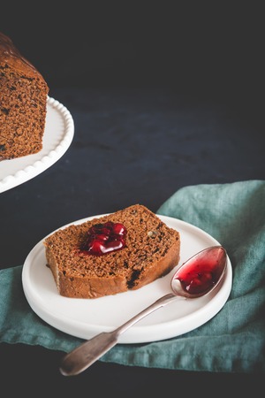 Homemade gingerbread cake on white plate. Honey cake.の写真素材