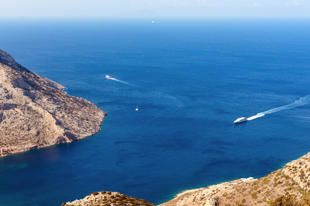 Sea entrance to Kamares, the main port of the Sifnos island. Cyclades, Greeceの写真素材