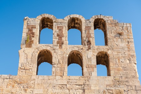 ATHENS, GREECE - September 14, 2018: Facade of Odeon of Herodes Atticus in Athens.のeditorial素材