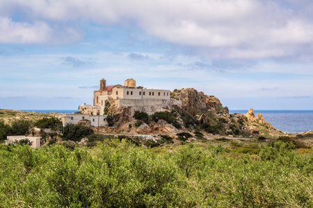 Chrisoskalitissa Monastery or Panagia Chryssoskalitissa located on the southwest coast of Crete,...