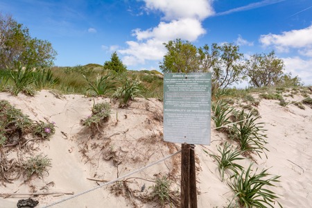 CRETE, GREECE - May 2, 2015: Scenery of desert at the reserve zone with sand dunes on Elafonisi beach, Greeceの写真素材