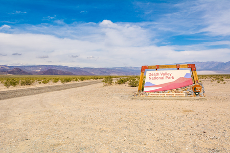 PANAMINT SPRINGS, USA - April 4, 2019: Death Valley National Park west entrance sign on a sunny day. California, USAのeditorial素材