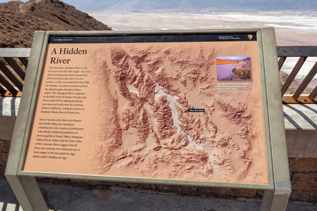 DEATH VALLEY, CALIFORNIA, USA - April 4, 2019: Information board on Dante's View in Death Valley...