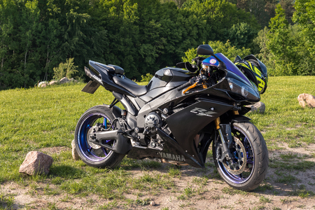 REBOSZEWO, POLAND - June 2, 2019: Yamaha YZF-R1 motorcycle parked at the outdoor countrysideのeditorial素材