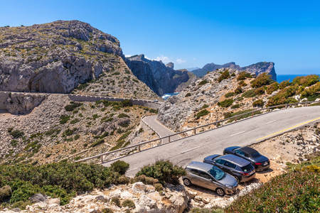MALLORCA, SPAIN - May 6, 2019: Cap de Formentor on the island of Majorca, a viewpoint to the mountains and the Mediterranean.のeditorial素材