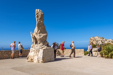 MALLORCA, SPAIN - May 6, 2019: Statue of Antonio Parietti, architect of the street up to the Cap de Formentor. Mirador es Colomer, Mallorca Europeのeditorial素材