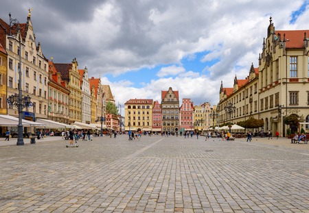 WROCLAW, POLAND - July 17, 2019: Medieval Market Square in WrocÅaw, the heart of a pedestrian zone.のeditorial素材