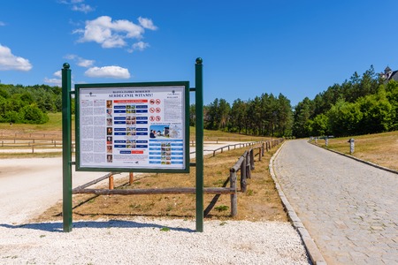 BOBOLICE, POLAND - July 18, 2019: An information board about the castles of the Eagles Nests Trail in Polandのeditorial素材