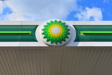 BEDZIN, POLAND - July 15, 2019: BP gas station sign under blue skyのeditorial素材