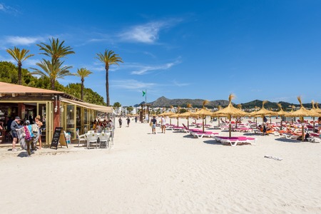 Mallorca, Spain - May 11, 2019: Playa de Alcudia beach in northern Mallorca, Spainのeditorial素材