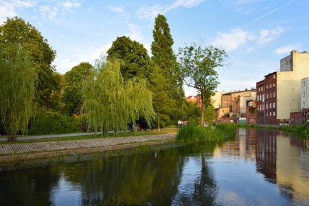 Bydgoszcz, Poland - August 15, 2019: Mlynska Island, the Brda River in the historic district of Bydgoszczのeditorial素材