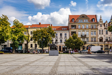 Chelmno, Poland - August 17, 2019: Market square with old tenement houses in Chelmnoのeditorial素材