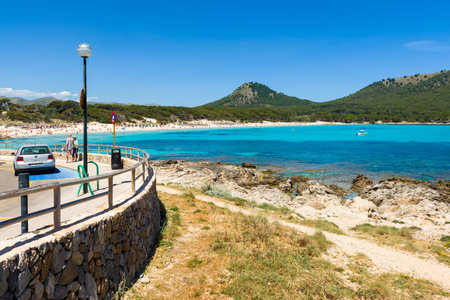 Mallorca, Spain - May 10, 2019: Cala Agulla, a unique sandy beach located in the northeast of Majorca. Spainのeditorial素材