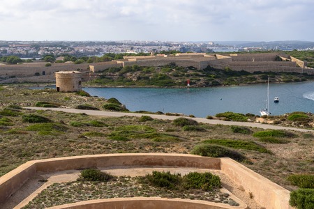 Cala Teulera Bay near La Mola Fortress on the island of Menorca, Spainのeditorial素材