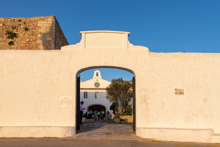 Es Mercadal, Menorca - October 13, 2019: Entrance to the Monastery on the top of El Toro Mountain - the highest peak of Menorca, Balearic Islands, Spainのeditorial素材
